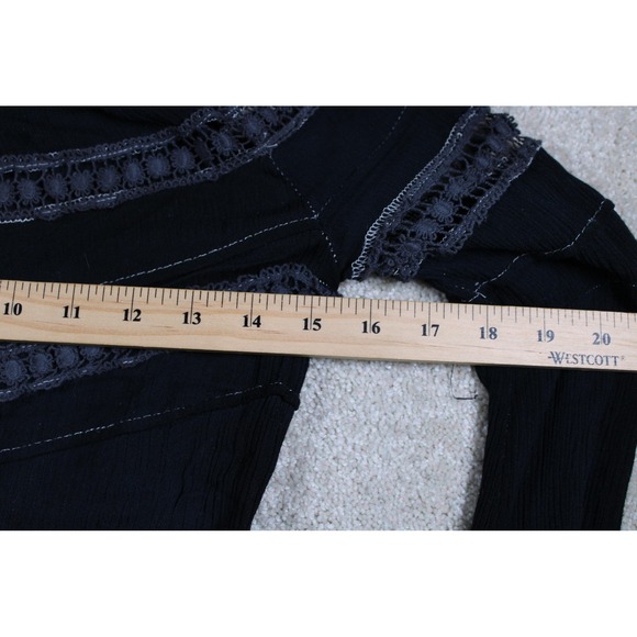 Rue21‎ Romper Womens Small Black Off Shoulder Long Sleeve Boho Crochet Trim Lace - Picture 2 of 9